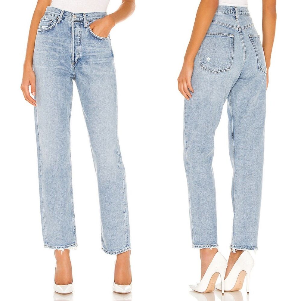 AGOLDE 90's Mid Rise Loose Fit Jean In Snapshot Size 27 Button Fly Destroyed Hem